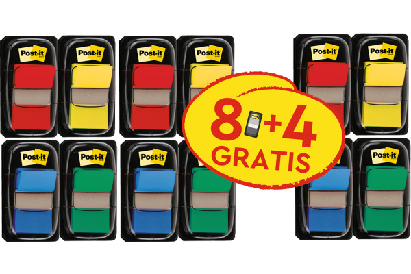 POST-IT Index Standard 25.4x43.2mm 680-P12 4-farbig 8 Stück + 4 gratis
