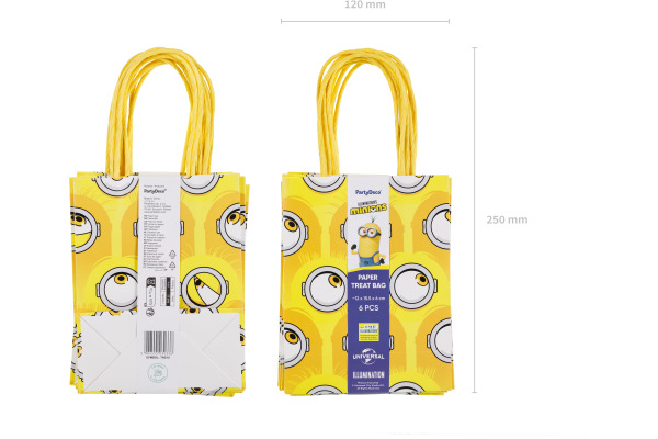 PARTYDECO Geschenktüten 12x15.5x6cm TNS10 Minions gelb, 6 Stück
