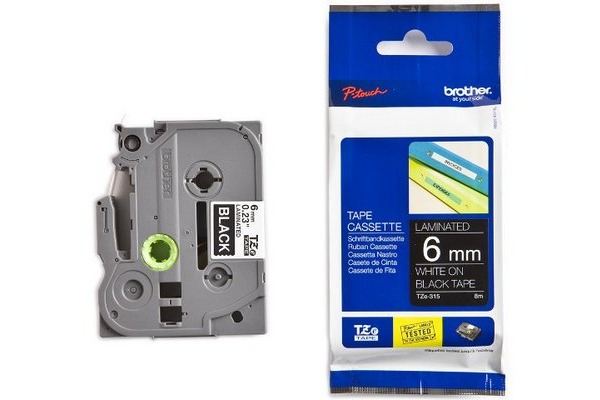 PTOUCH Band, laminiert weiss/schwarz TZe-315 PT-1280VP 6 mm