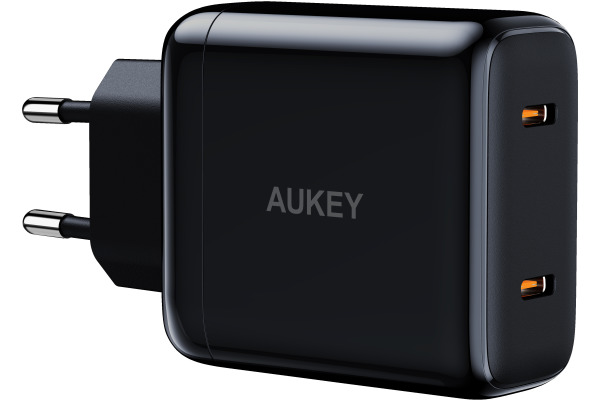 AUKEY SwiftDuo 40W PD 2-Port USB-C PA-R2S BK Portable Wall Charger Black