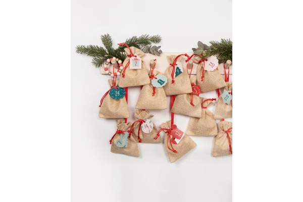 FOLIA Adventskalender Set 10x13cm 63121 Juteoptik 49-teilig