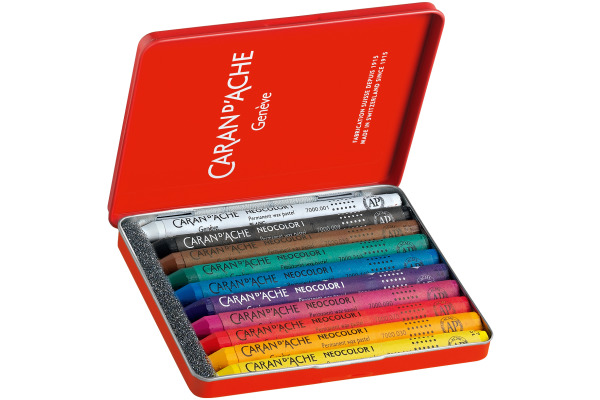 CARAN D'A Wachsmalkreide Neocolor 1 7000.310 10 Farben Metallbox