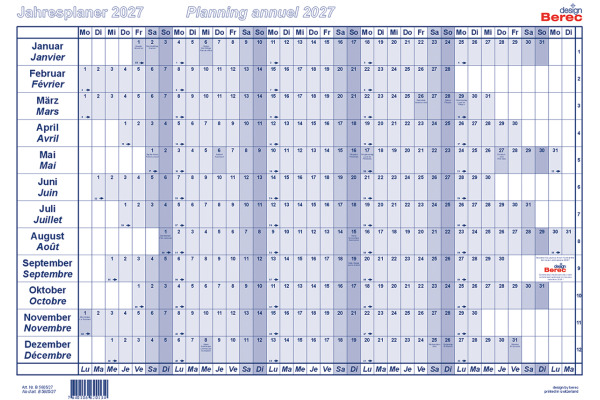 BEREC Papierjahresplaner 2027 B 5605/27 1J/1S blau A5