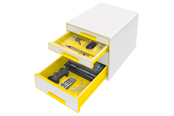LEITZ Schubladenbox WOW Cube A4 52132016 weiss/gelb, 4 Schubladen