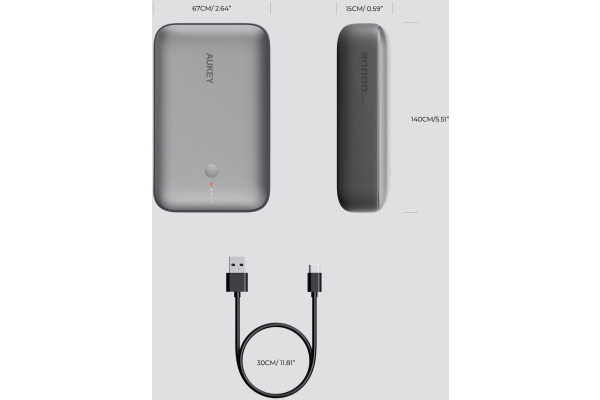 AUKEY Spark Mini 20000, 20W, PD,QC PB-Y57 GR Powerbank, Gray,USB-C,USB-A