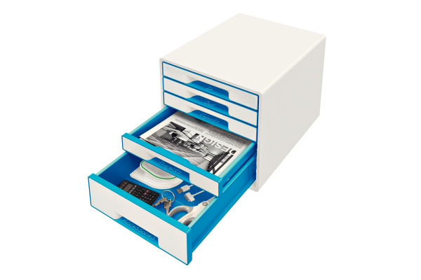 LEITZ Schubladenbox WOW Cube A4 52142036 weiss/blau, 5 Schubladen