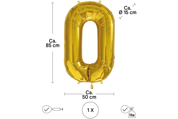 I AM CREA Folienballon Zahl 0 85cm 1000-1055 gold