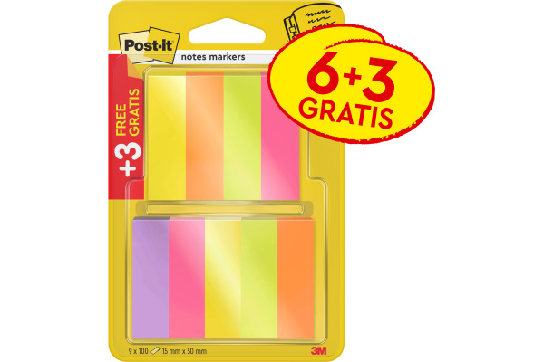 POST-IT Index Paper 15x50mm 670-P6+3 5 -farbig ass. 9x100 Blatt