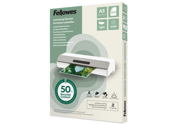 FELLOWES Laminierfolien Recycling A5 100143437 matt, 80 my 100 Stück
