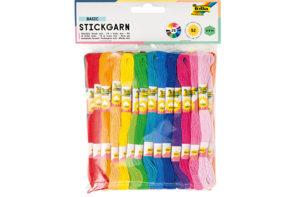 FOLIA Stickgarn 52 Stk. à 8m 23991 Basic, 26 Farben ass.