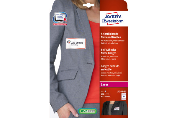 AVERY ZW. Namens-Etiketten L4786-20 weiss/rot 80x50mm 200 Stück