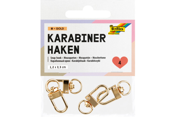 FOLIA Karabinerhaken M 1.2x3.3cm 78301 gold 4 Stück