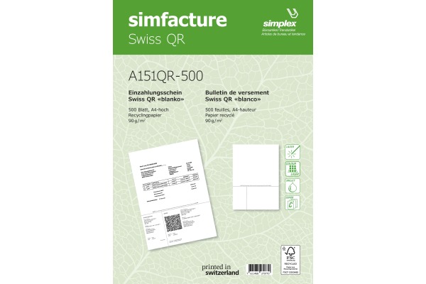 SIMPLEX Simfacture Swiss QR Recycl. A4 A151QR-50 universal, 90g 500 Blatt