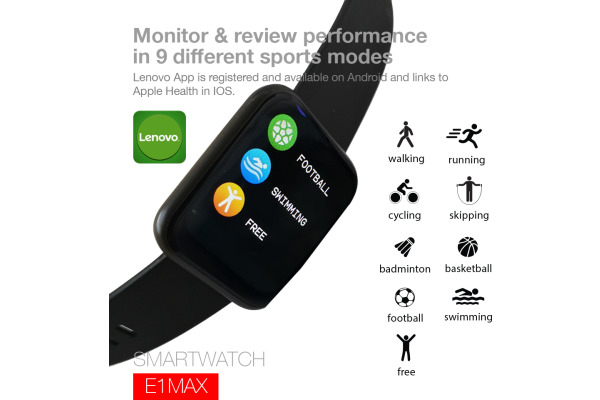 LENOVO Smartwatch E1 Max black E1Max-BK