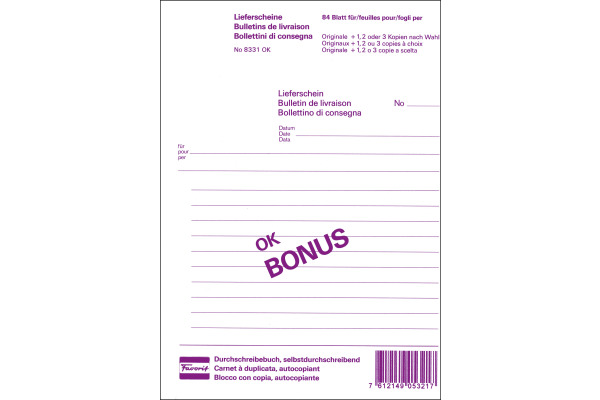 FAVORIT Lieferscheine D/FI A5 8331OK weiss 84 Blatt