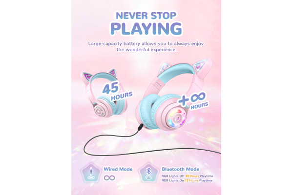 ICLEVER Cat Ear Bluetooth Headphones C04-2083N BTH13, 50h, pink