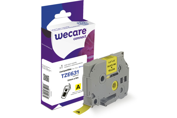 WECARE Band, laminiert schwarz/gelb TZE-631 ersetzt Ptouch Tze-631 12mm