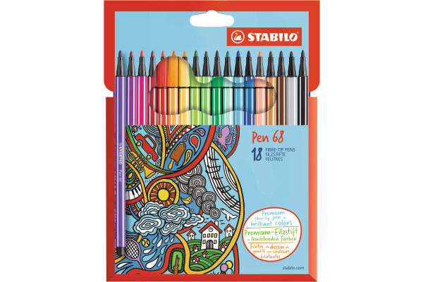 STABILO Fasermaler Pen 68 1mm 68187 Etui, Karton 18 Stück