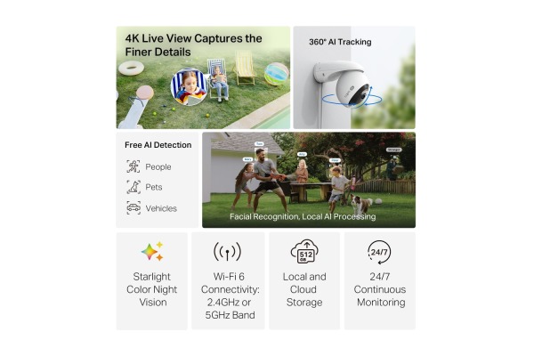 TP-LINK Outdoor Pan/Tilt Security Cam TAPO C560 4K, Smart AI