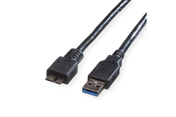 ROLINE USB-A-Micro B, Datenkabel 11.02.887 Black, ST/ST, 3.2 Gen1 0.8m