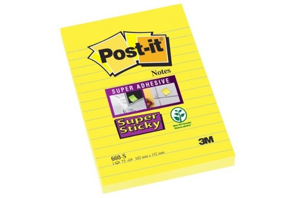 POST-IT Block Super Sticky 102x152mm 660-S gelb/90 Blatt, liniert