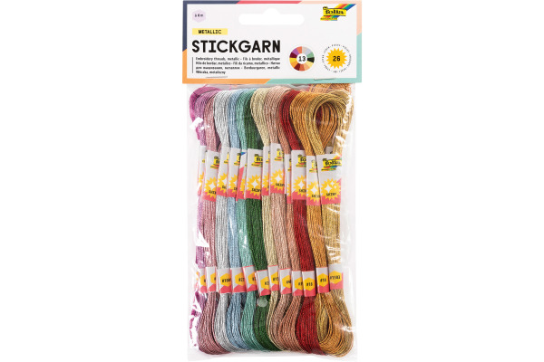 FOLIA Stickgarn 26 Stk. à 8m 23994 Metallic, 13 Farben ass.