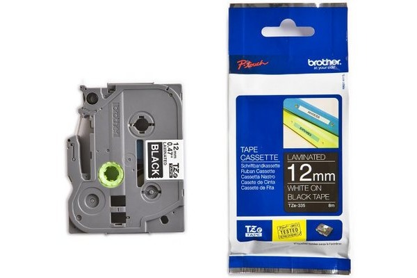 PTOUCH Band, laminiert weiss/schwarz TZe-335 PT-1280VP 12 mm