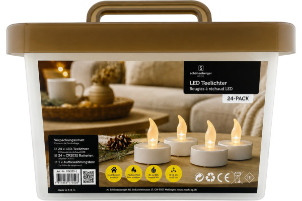 SCHOENEB LED Teelichter Box 97.143731 weiss 24 Stück