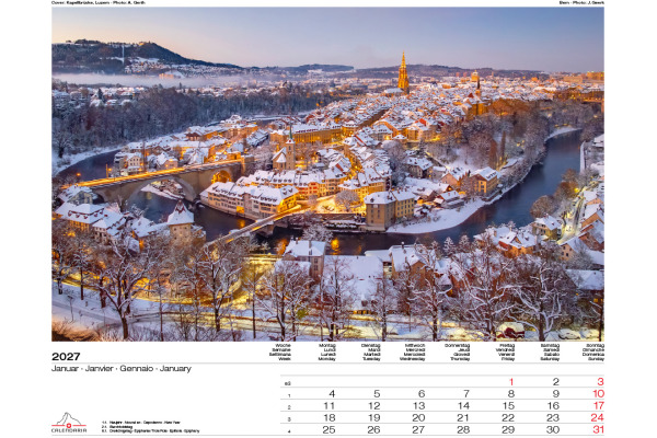 CALENDARI Bildkalender 2027 36205922 Swiss Places ML 40x31cm