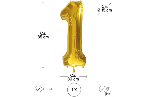 I AM CREA Folienballon Zahl 1 85cm 1000-1044 gold