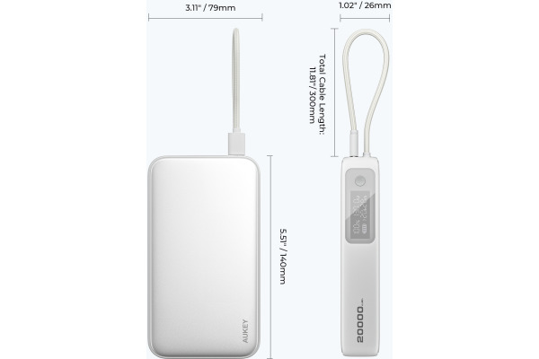 AUKEY Spark Sling 20000mAh PB-Y48 WH 100W PD Bild-in-USB-C, white