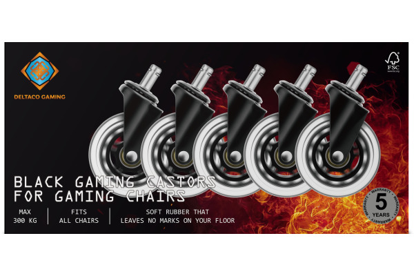 DELTACO Casters, Wheels, 5-pack GAM-157 Dark Line