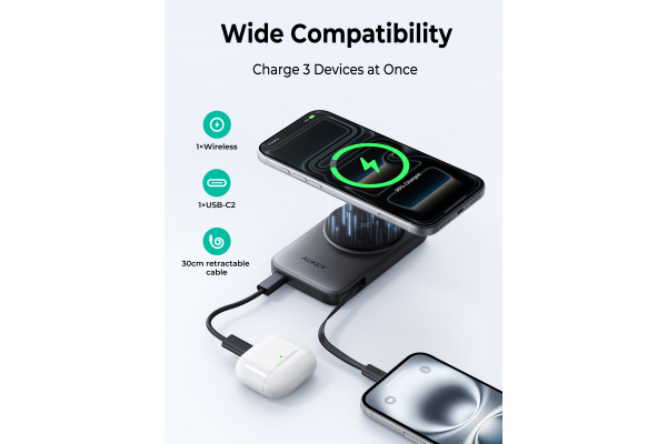 AUKEY MagFusion Reel 5000mAh PB-MS11 PB,Qi2 Wirel.Retract.Cable