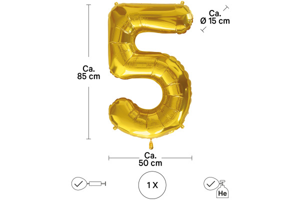 I AM CREA Folienballon Zahl 5 85cm 1000-1050 gold