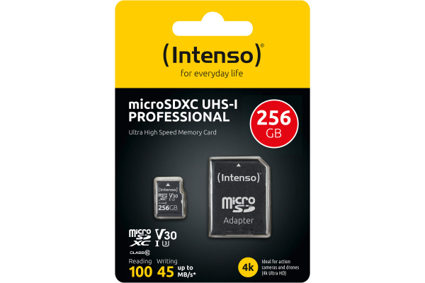 INTENSO Micro SDXC Card PRO 256GB 3433492 with adapter, UHS-I
