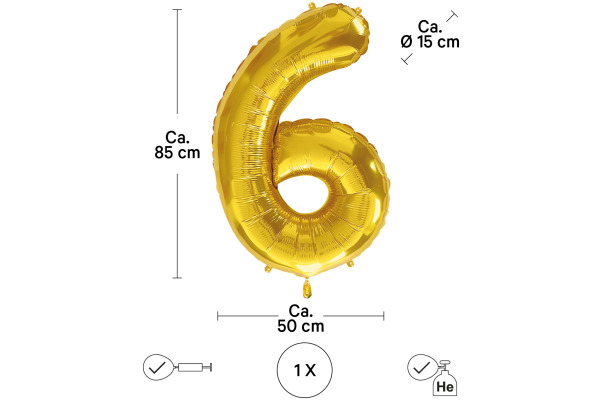 I AM CREA Folienballon Zahl 6 85cm 1000-1051 gold