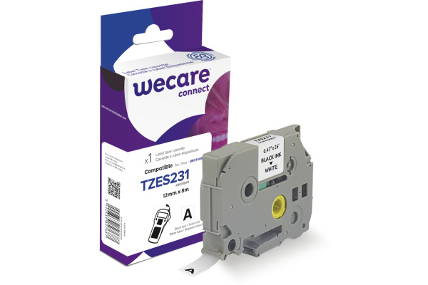 WECARE Band, laminiert schwarz/weiss TZE-S231 ersetzt Ptouch Tze-S231 12mm