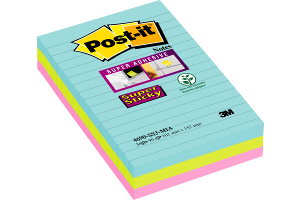 POST-IT Super Sticky Notes 152x101mm 46903SSCO Cosmic 3 Farben 3x90 Blatt
