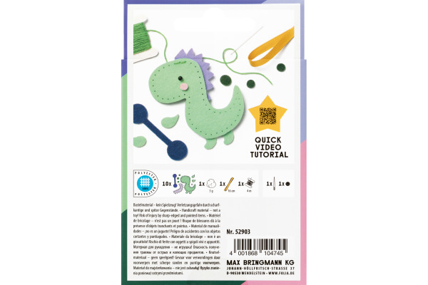 FOLIA Mini Filzinies 52903 Dinosaurier 12-teilig