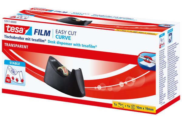 TESA Tischabroller Curve 10mx19mm 53917-000 schwarz inkl. 1 Rolle Tesafilm