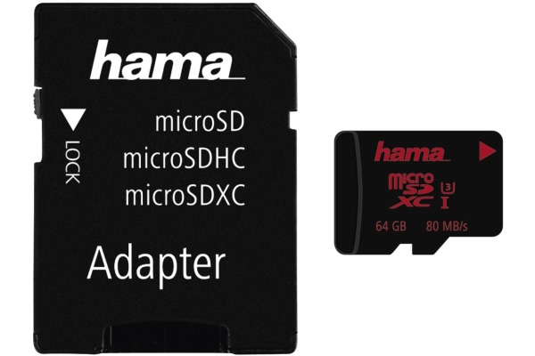 HAMA microSDXC 64GB UHS Speed 123982 Class 3 UHS-I 80MB/s, Adapter