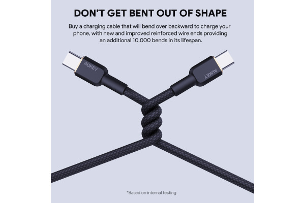 AUKEY Cable USB-C-to-C KevlarCore CB-NCC2BK N ylon Braided,1.8m,60W, Bl.