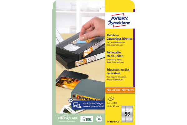 AVERY ZW. Etiketten 63,5x8,5mm L6022REV2 Data Cartridge 2400 Stück