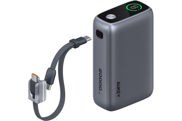 AUKEY Swivel Det-Duo PB 20000mAh PB-Y66-GY 65W,with Built-in Cable,GY