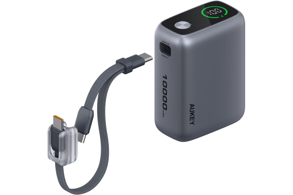 AUKEY Swivel Det-Duo PB 10000mAh PB-Y65-GY 45W,with Built-in Cable,GY
