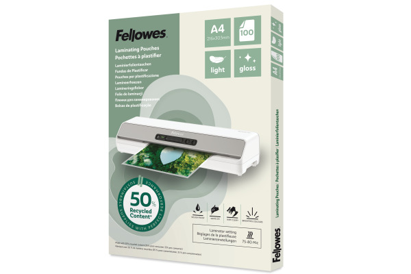 FELLOWES Laminierfolien Recycling A4 100142987 glanz, 80 my 100 Stück