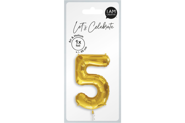 I AM CREA Folienballon Zahl 5 85cm 1000-1050 gold