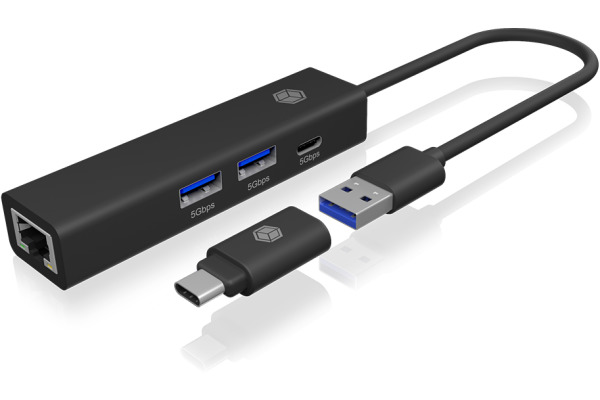ICY BOX USB Hub & Gigabit Eth. LAN IBHUB1439 USB 3.2 G1, 2x USB-A, 1x USB-C