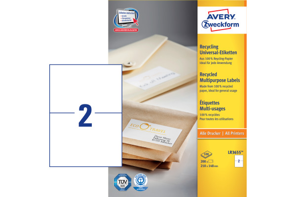 AVERY ZW. Etiketten 210x148mm LR3655 recycling 200 Stück