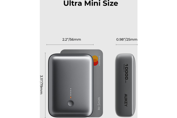 AUKEY Spark Mini 10000, 20W, PD,QC PB-Y55 GR Powerbank,Gray,USB-C,USB-A